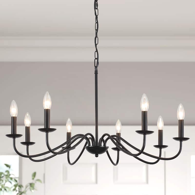 8-Light Farmhouse Candle Chandelier for Bedroom, Kitchen, Living Room and Foyer - Black
