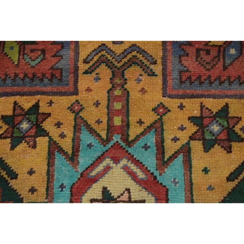 Hand Knotted Oriental 100% Wool Carpet Traditional Geometric Oranges & Rust Heriz Runner Rug - 12' 0'' X 3' 7''