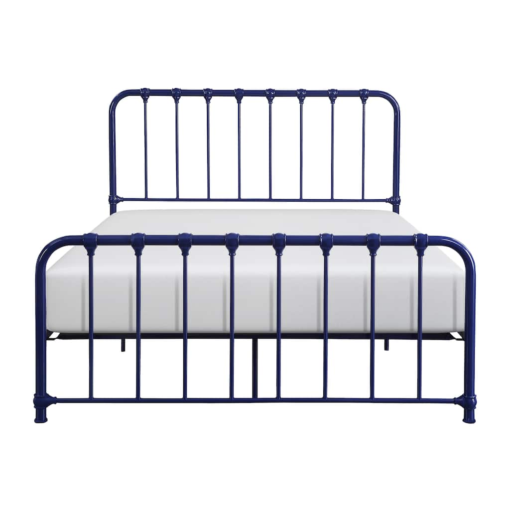 Bethany Metal Queen Bed with Blue Finish, Platform Design, Foundation Not Required, Ships in One Box