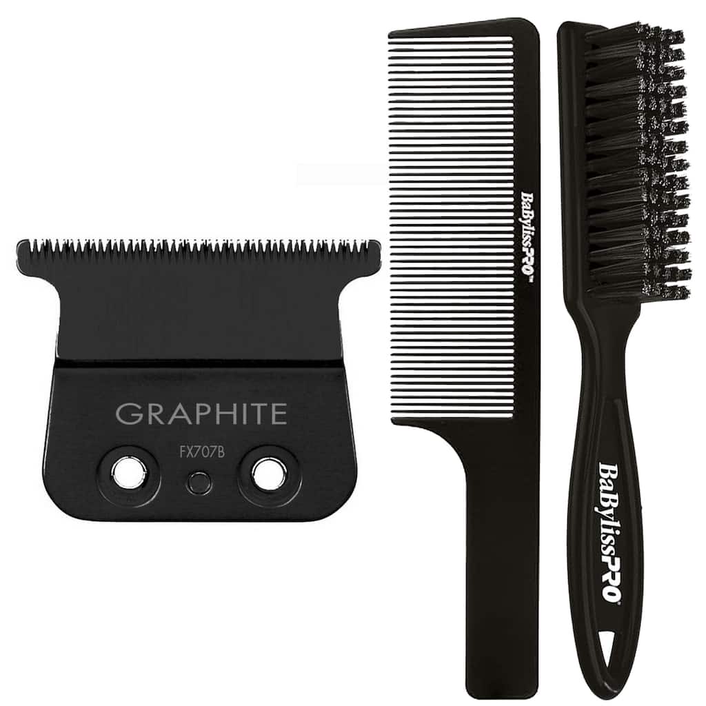 BaByliss Pro FX707B Graphite Fine Tooth Replacement T Blade Fits All FX787 + Fade Brush + 9" Comb