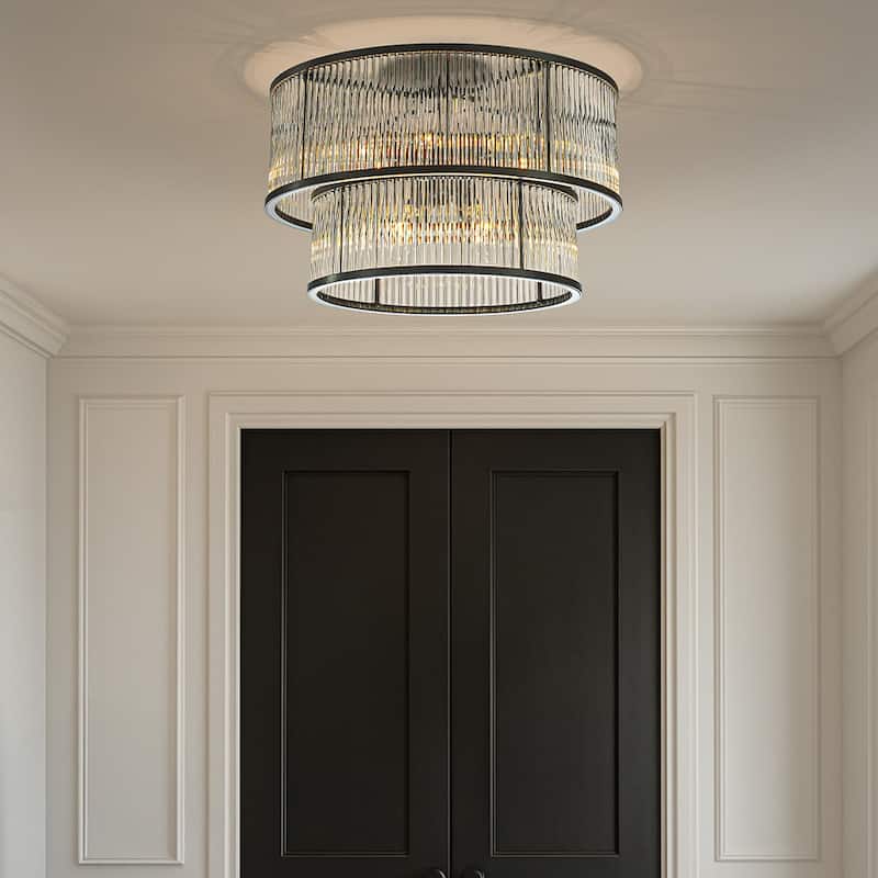 Modern Glam Black / Antique Bronze 4/10-Light Glass Drum Flush Mount Contemporary Ceiling Light For Living Room Entryway