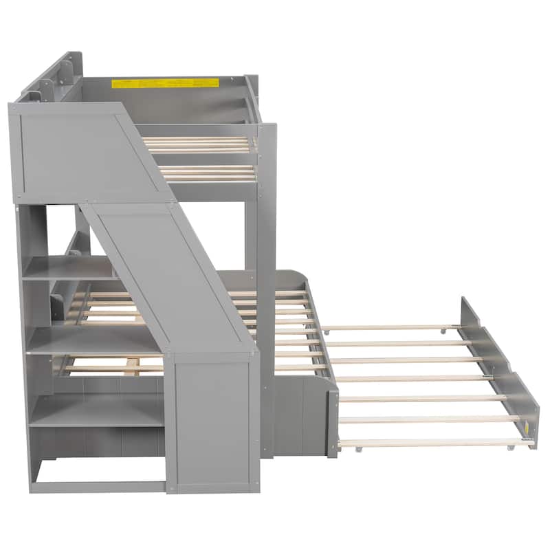 Twin over Full Bunk Bed with Storage Stairs, Trundle, LED Shelf & USB Port by Harper&Bright Designs