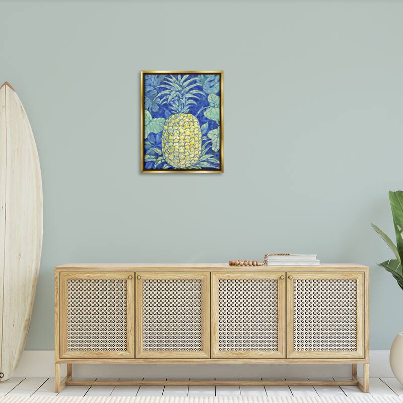 Stupell Blue Hawaii Pineapple Framed Floater Canvas Wall Art Design By Paul Brent