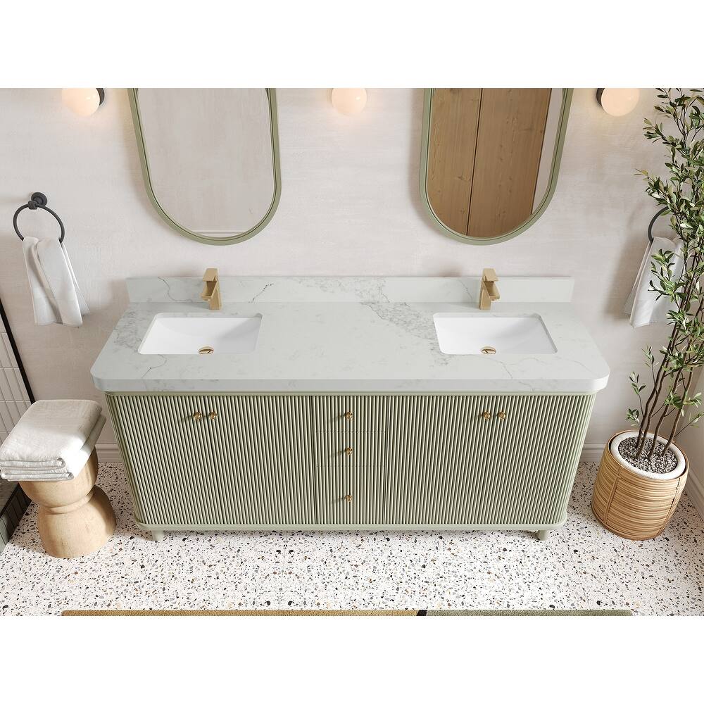Willow Collections 72 in. W x 22 in. D Reeded Miami Double Bowl Sink Bathroom Vanity with Countertop
