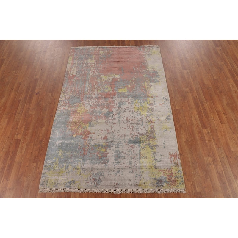 Contemporary Colorful Abstract Area Rug Handmade Wool Carpet - 4'10"x 7'4"
