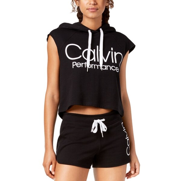 calvin klein black cropped hoodie