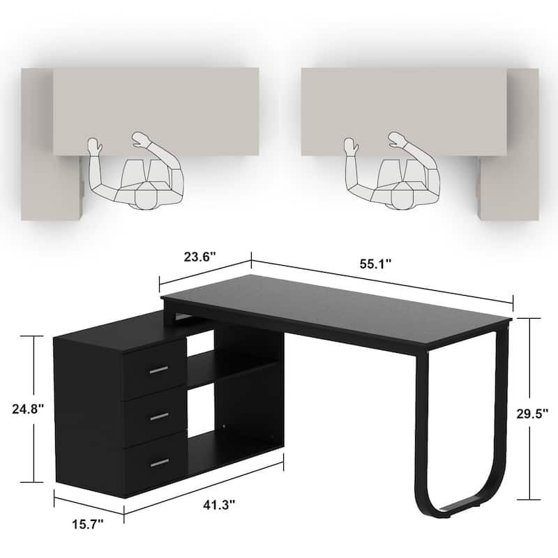 3-Drawer L-Shape Executive Desk Computer Tables With Storage Cabinet