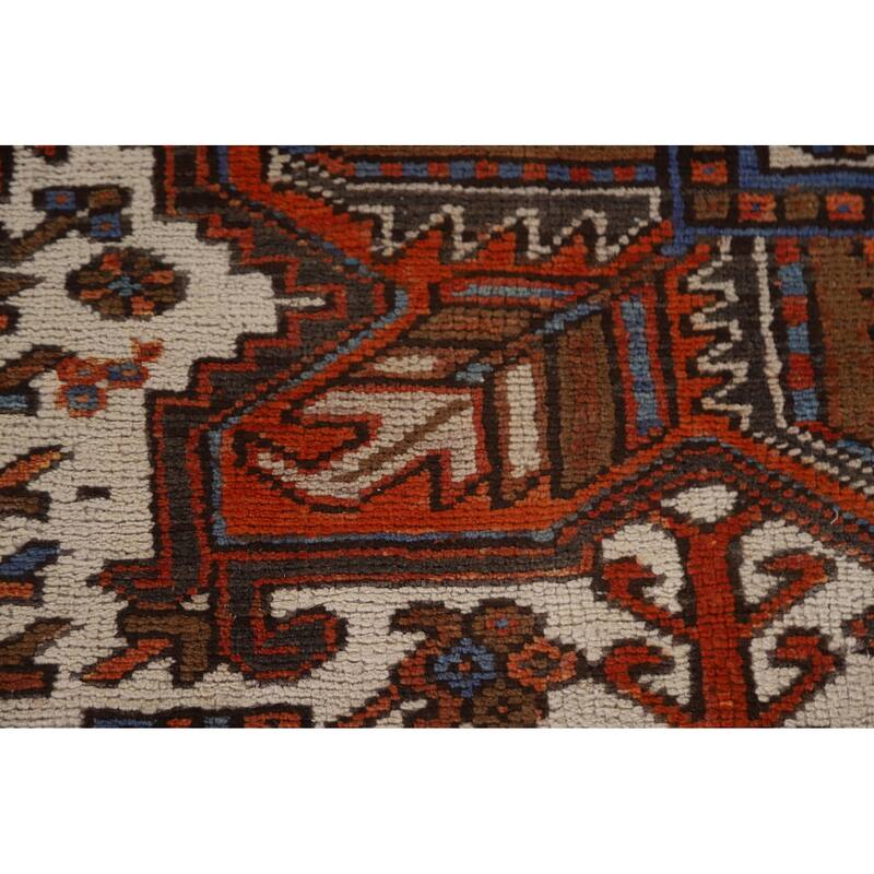 Hand Knotted Oriental 100% Wool Carpet Traditional Medallion Oranges & Rust Heriz Area Rug - 11' 4'' X 7' 11''