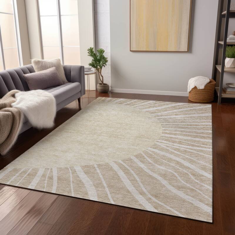 Machine Washable Indoor/ Outdoor Chantille Modern Sunburst Rug