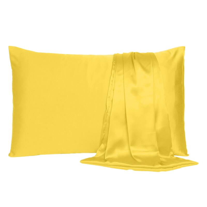 HomeRoots Lemon Dreamy Set Of 2 Silky Satin Queen Pillowcases