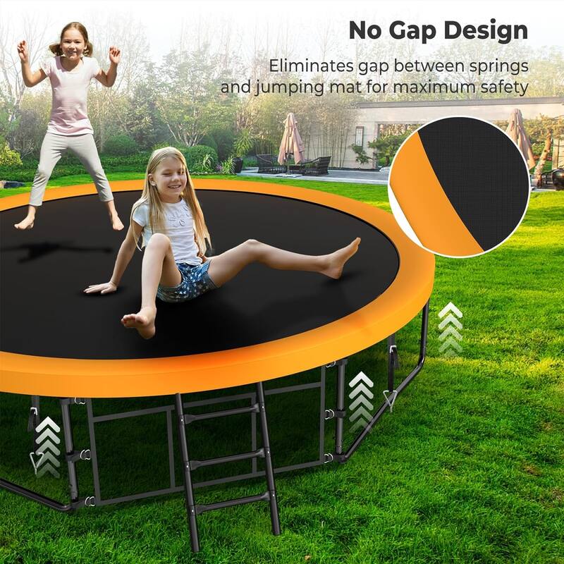 14FT Trampoline for Kids and Adults, Outdoor Trampolines with Curved Fiberglass Rods
