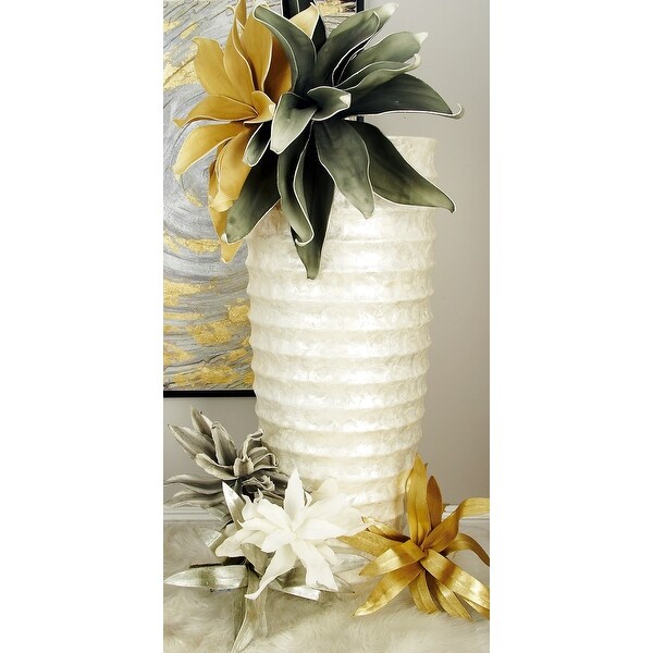 White Pearl Capiz Polystone Glam Coastal Large Floor Vase 48"H