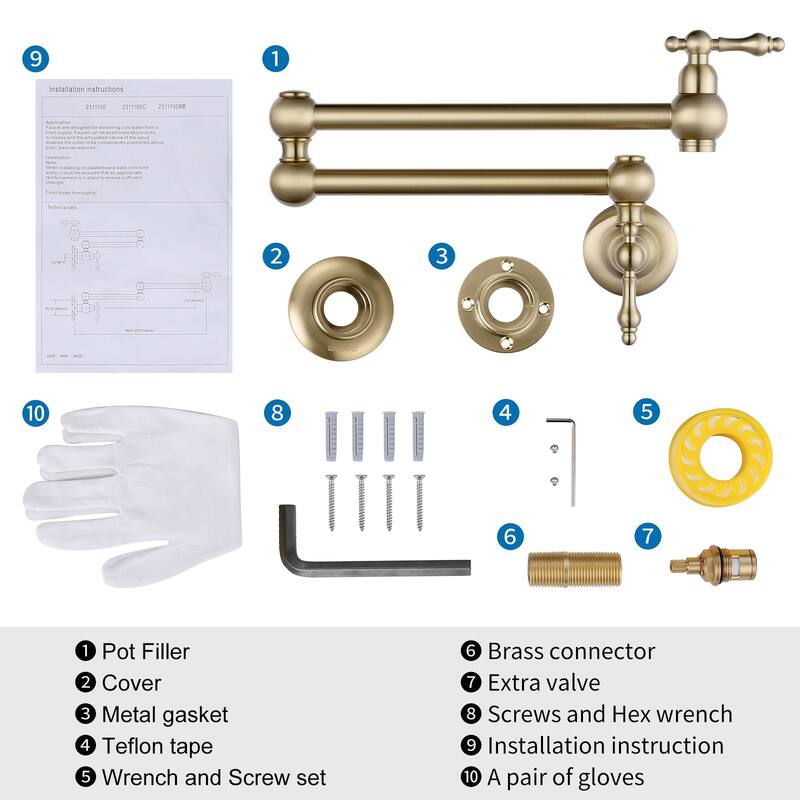 WOWOW Wall Mounted Pot Filler Faucet with Double Joints