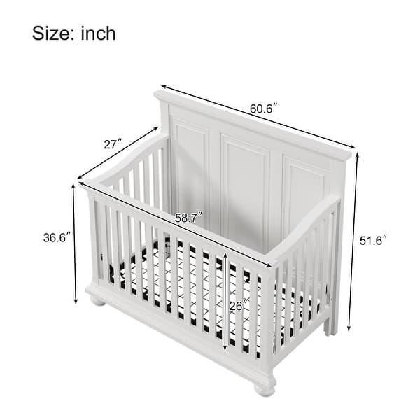 dimension image slide 0 of 2, Traditional Farmhouse Style 4-in-1 Full Size Convertible Crib - Converts to Toddler Bed, Daybed and Full-Size Bed