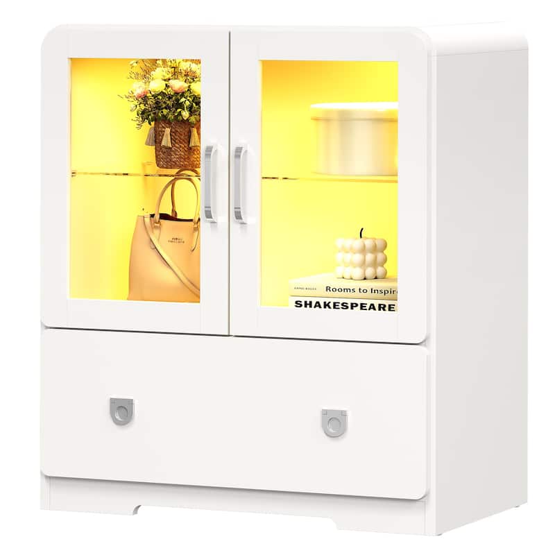 27'' Tall Display Cabinet with Acrylic Doors and LED Lights - N/A