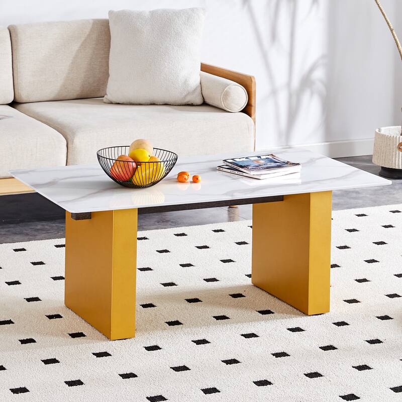 Modern minimalist Tempered glass with sticker desktop coffee table and dining table, paired with golden MDF decorative