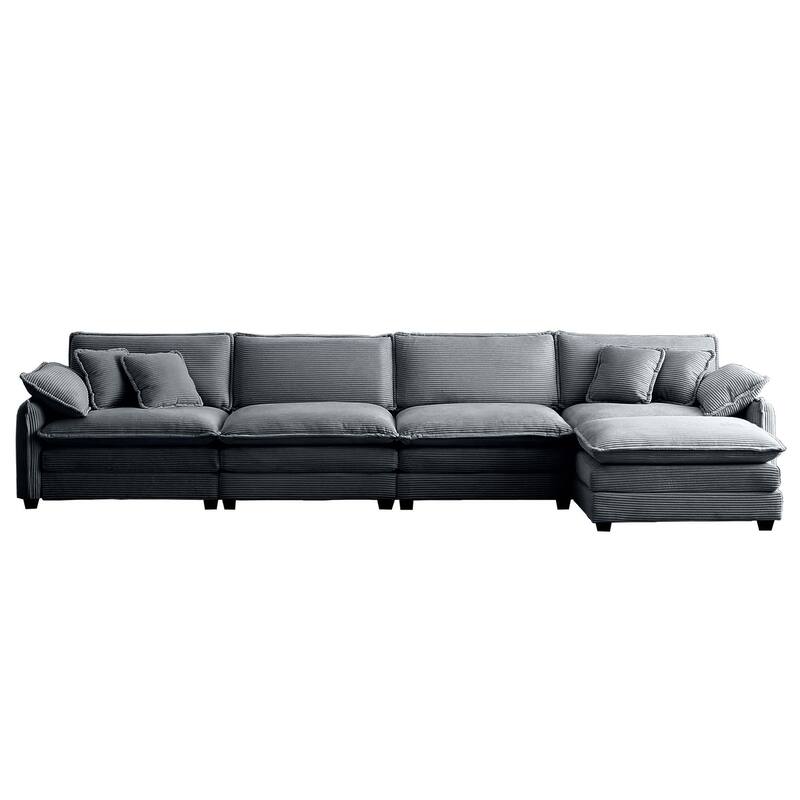 5-piece Oversized Corduroy Upholstered L-Shaped Modular Sectional Sofa with Removable Ottoman and Free Combination