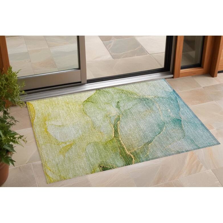Allus Contemporary Abstract Weather Resistant Timeless Fusion Outdoor Rug - 3' x 5' - Green