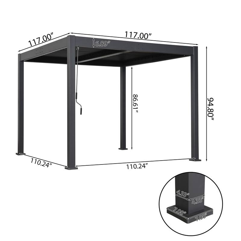 Scott Living Modern Outdoor Aluminum Pergola with Adjustable Louver Roof in Black