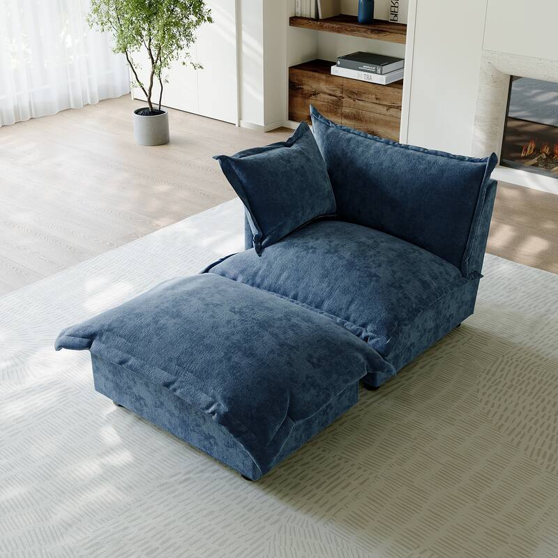 Casual 40"W Oversized Soft Comfy Cloud Chenille Chaise Lounge with Ottoman