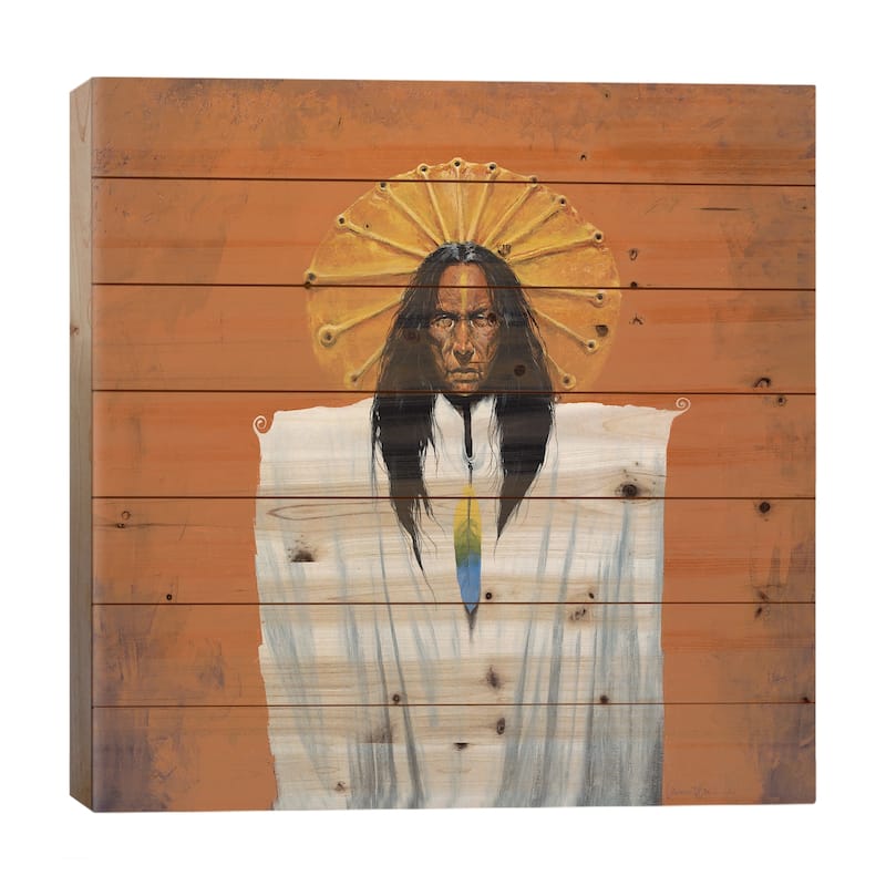 Sun Spirit Shaman Print On Wood by Lawrence Lee - Multi-Color - 26x26x1.5