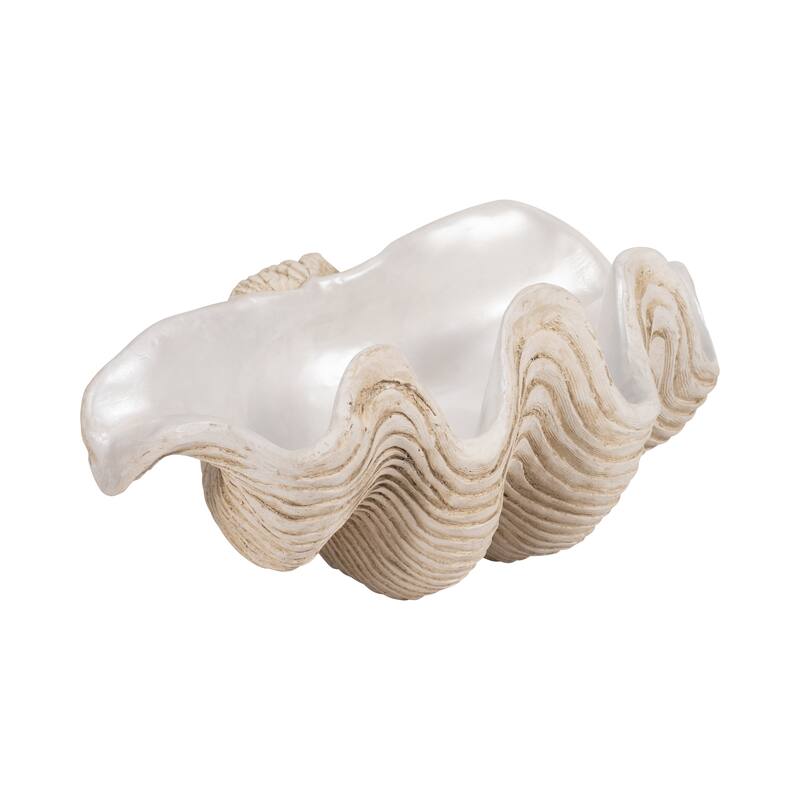 Sagebrook Home Polyresin Coastal Decorative Clam Shell Bowl with Sculptural Wavy Rim