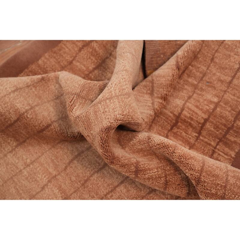 Hand Knotted Oriental 100% Wool Carpet Modern Stripe Brown Nepalese Runner Rug - 12' 3'' X 3' 0''