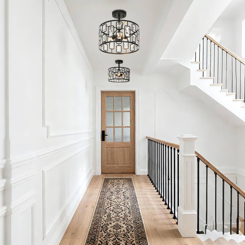 Dana Modern Black 3-Light Drum Chandelier Semi-flush Mount Ceiling Light - D13"* H12.5"