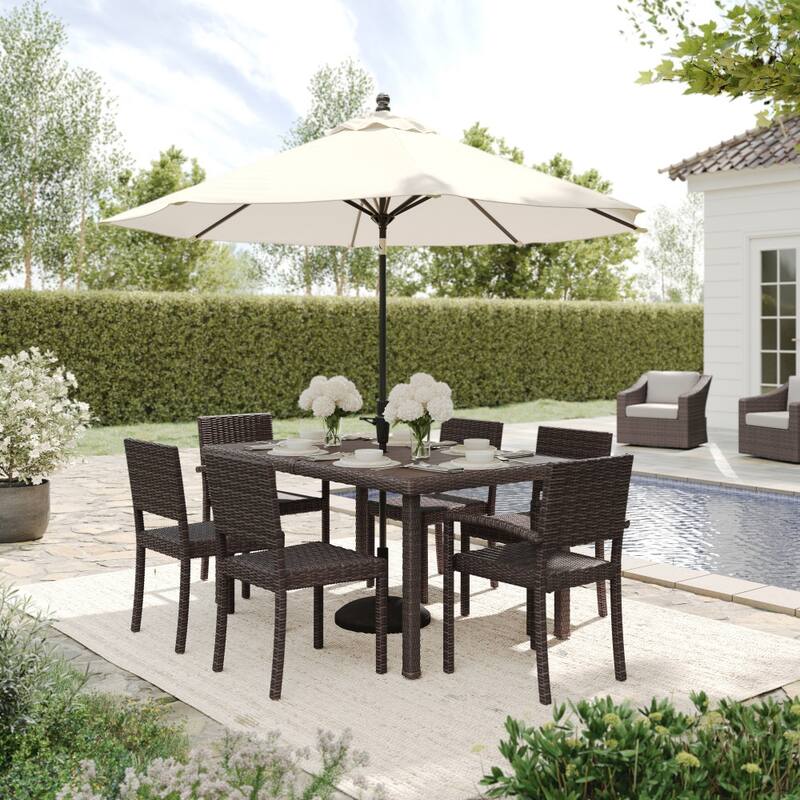 Martha Stewart 7pc Rattan Patio Dining Set - 6 Chairs, Table - 62"D x 39"W x 30"H