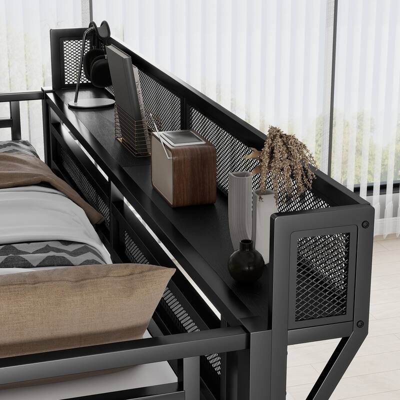 Queen Size Loft Bed with Stairs, Wardrobe for Kids Teens Adults