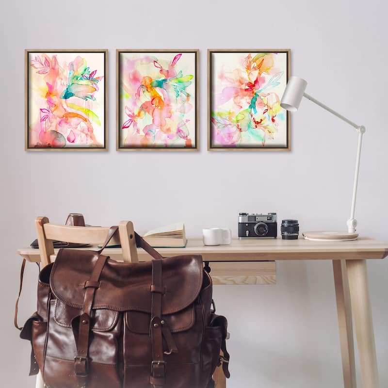 Stupell Abstract Florals & Paint Drip Framed Floater Canvas Wall Art Design By Gemma Bardot (Set of 3)