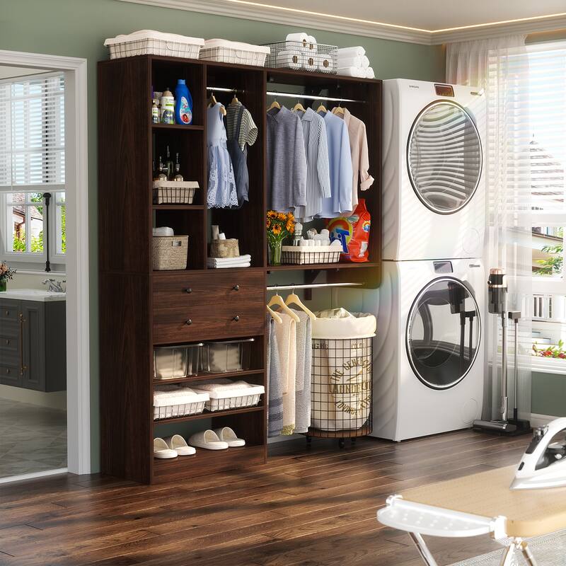 Grimm 5FT Small Closet System with Drawers, 60" Closet Organizer System with Reversible Hanging Shelving