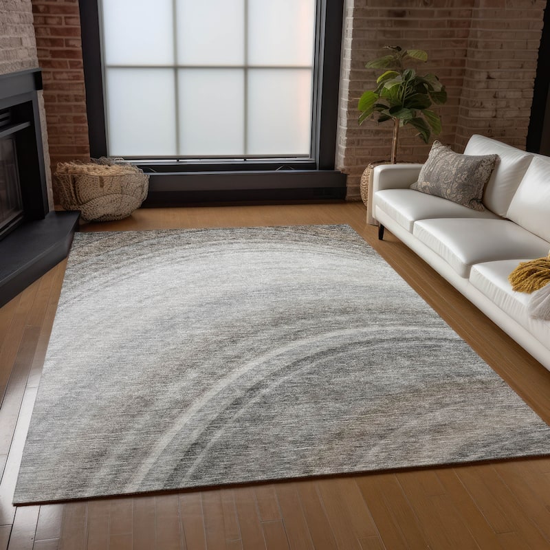 Machine Washable Indoor/ Outdoor Chantille Abstract Wave Rug