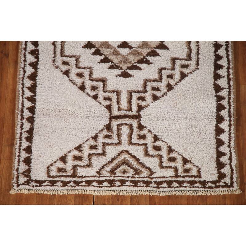Natural Dye Tribal Anatolian Runner Rug Hand-knotted Wool Carpet - 3'3"x 11'11"