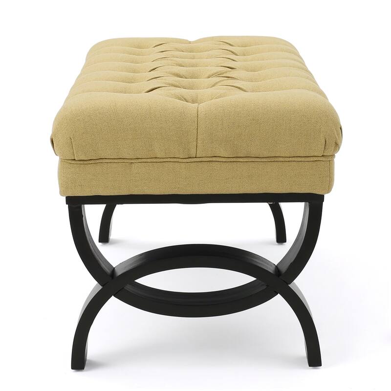 Riam Ottoman Bench, 41 Inch, Button Tufted, Yellow, Half Circle Legs