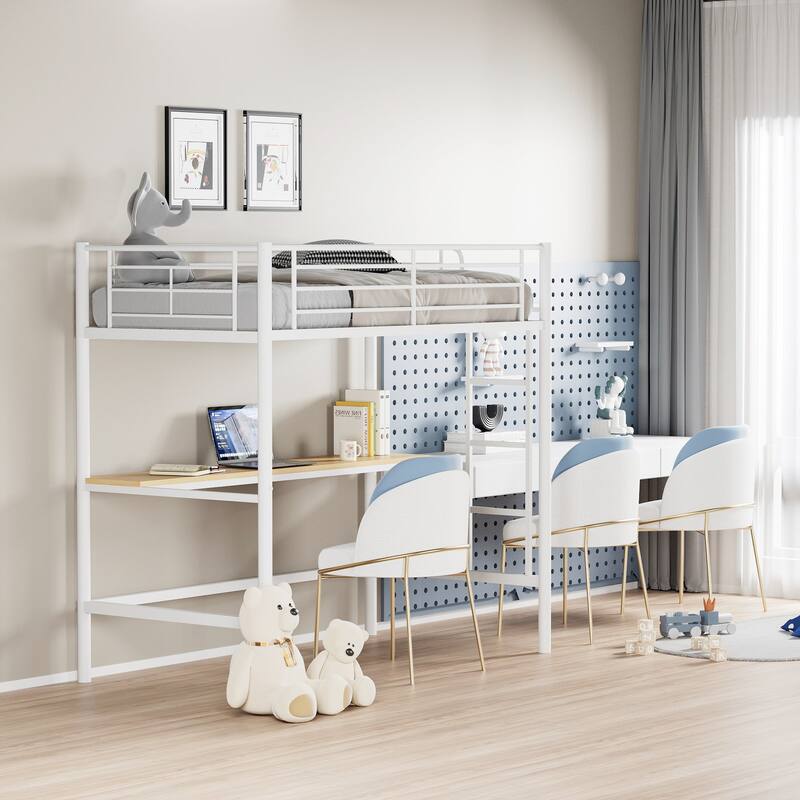 Javlergo Twin Bunk Bed with Desk Reversible Ladder Space Saving Twin loft Bed with Stairs and Full Length guardrail