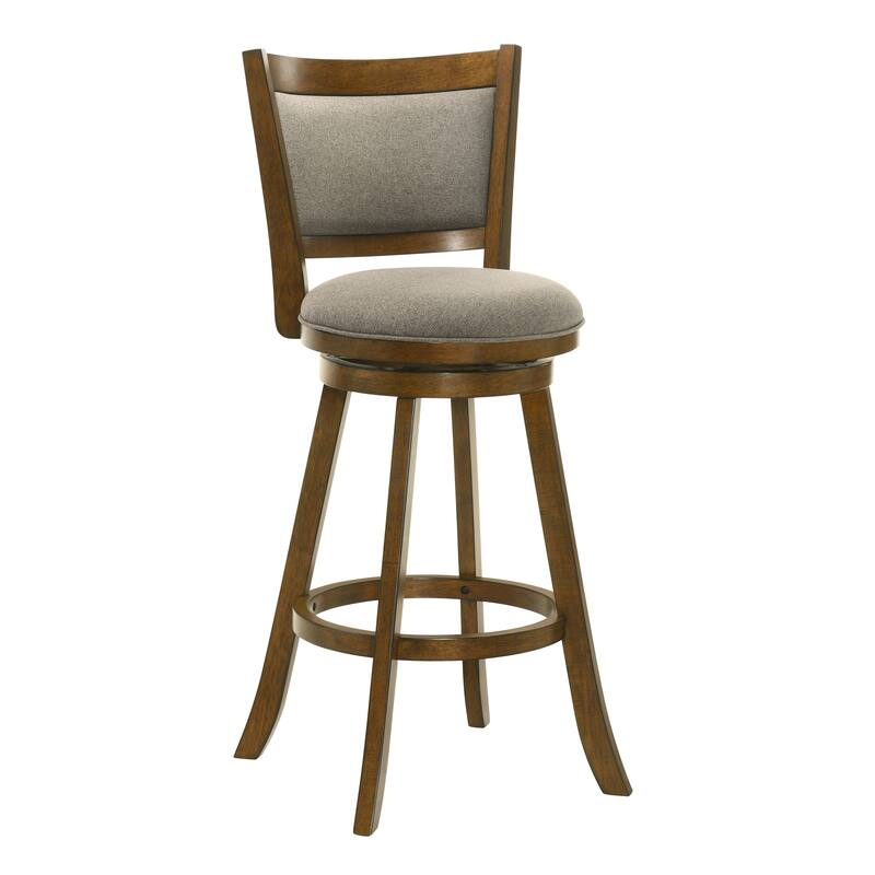 Aiden Modern Farmhouse Swivel Wood Counter Height Kitchen Bar Stool in Sepia Brown Finish with Fabric Upholstered Seat