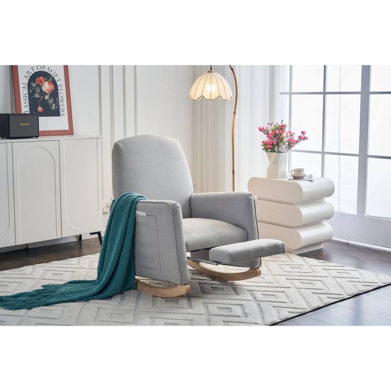 Upholstered Fabric Nursery Rocking Chair with Adjustable Footrest