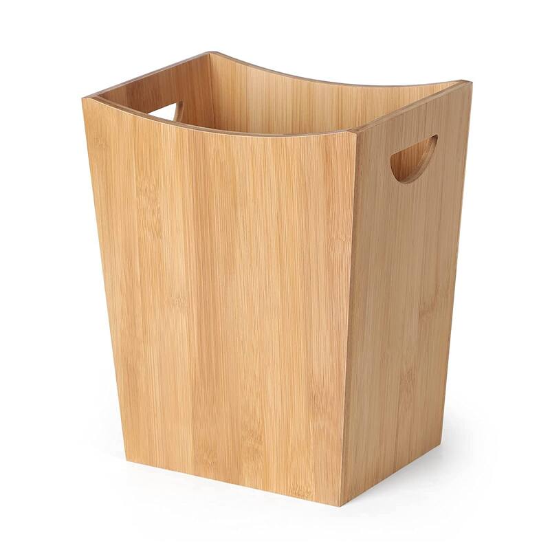 Wood Trash Can, Rustic Farmhouse Style Wastebasket Bin - Bamboo