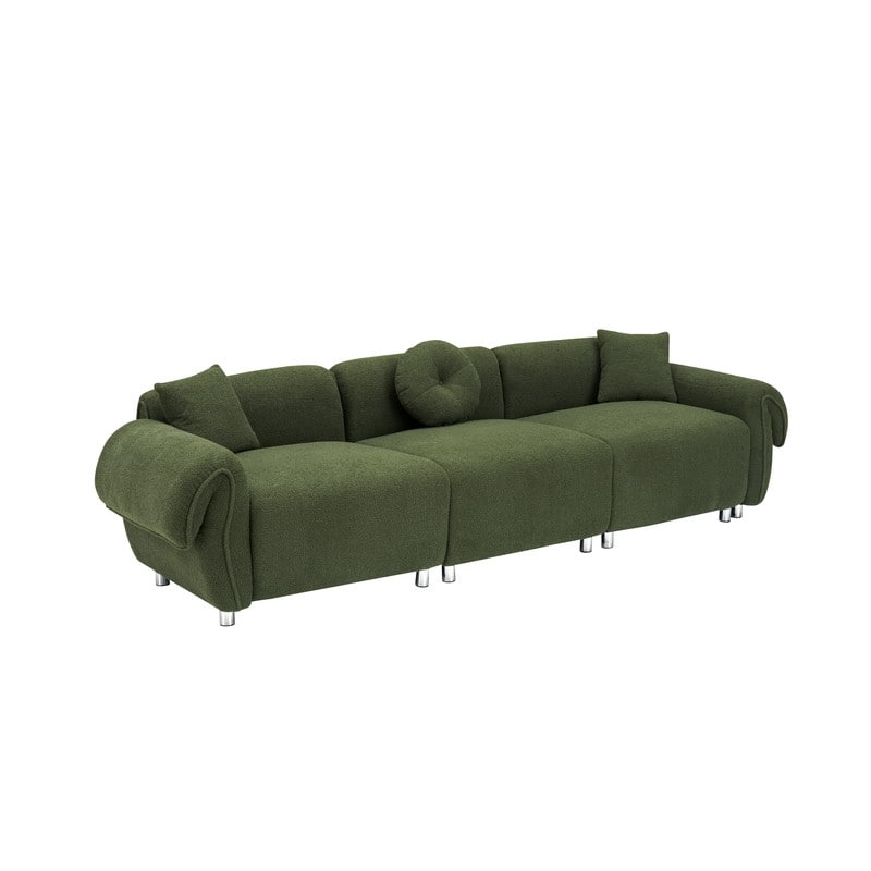 109.05" New Design Three-Seater Teddy Velvet Cushioned Sofa