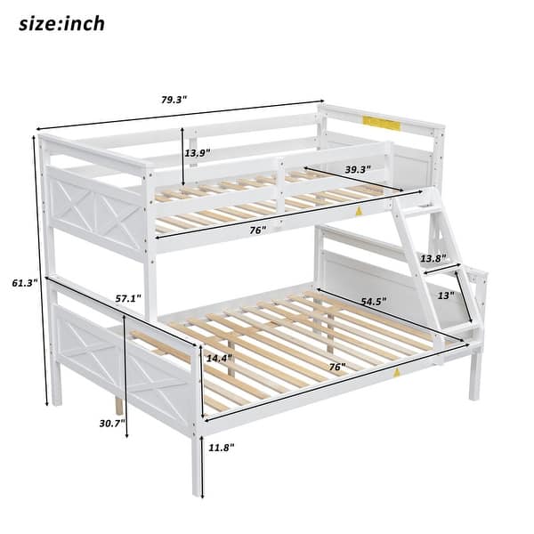 Contemporary Twin over Full Bunk Bed with Ladder, Sturdy Construction & Safety Guardrail, Save Space or Split Into 2 Beds, White