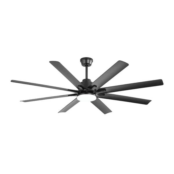 slide 2 of 8, 66 Inch Modern Ceiling Fan With Dimmable Led Light 8 ABS Blades Smart Remote Control Reversible DC Motor Black For Home Office Matte Black