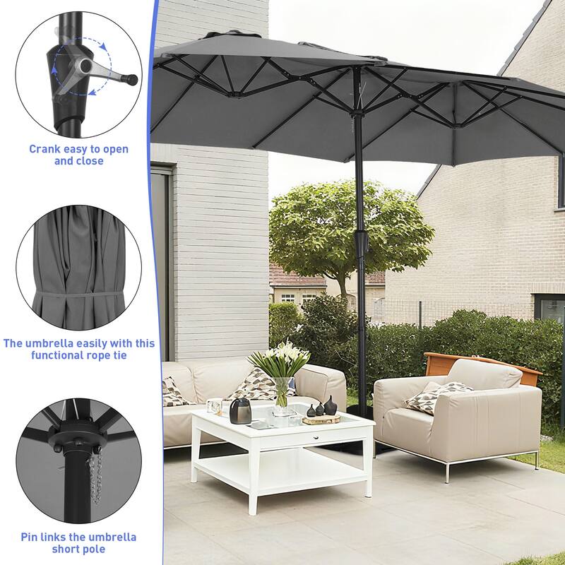 Ainfox 10ft Solar Patio Umbrella 40 LED Lighted and Umbrella Base, Strip Lights Outdoor Market Table Umbrella