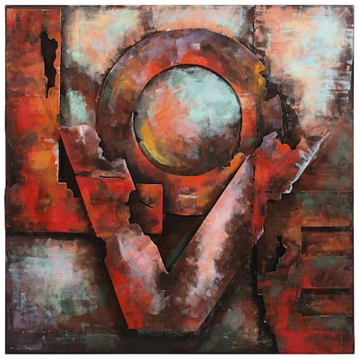 "Love" Mixed Media Iron Hand Painted Dimensional Wall Art
