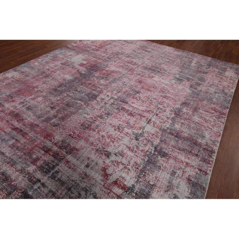 All-Over Red Gray Abstract Indian Area Rug Hand-Knotted Wool Carpet - 7'11"x 9'9"