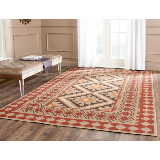 SAFAVIEH Veranda Eyvor Indoor/ Outdoor Waterproof Patio Backyard Rug - 8' x 11' - Red/Natural