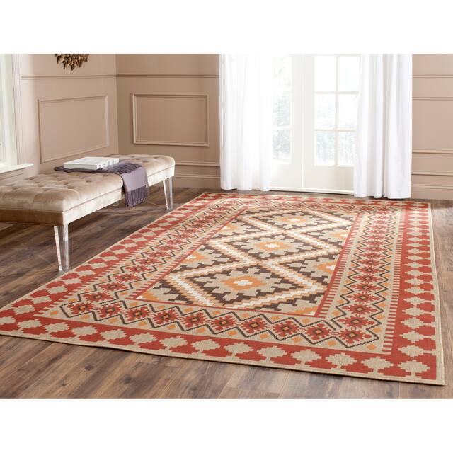 SAFAVIEH Veranda Eyvor Indoor/ Outdoor Waterproof Patio Backyard Rug - 8' x 10' - Red/Natural