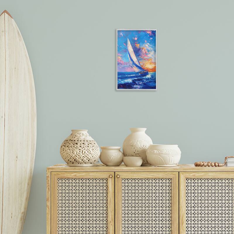 Stupell Abstract Boat at Sunset Framed Giclee Art Design By LSR Design Studio