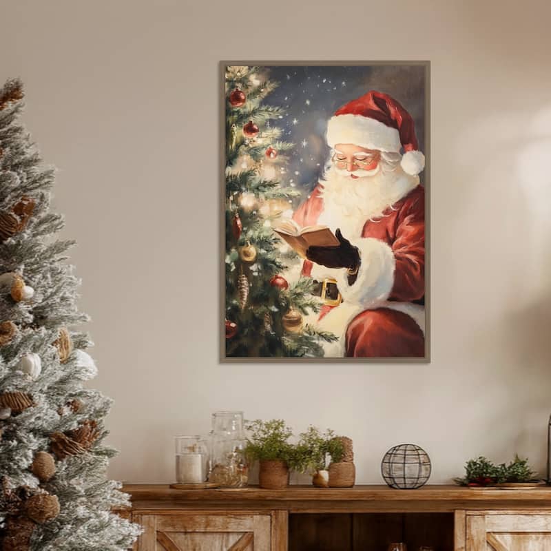 Santa Reading II by Melloi Art Prints Framed Canvas Wall Art Print - Sylvie Dark Gold