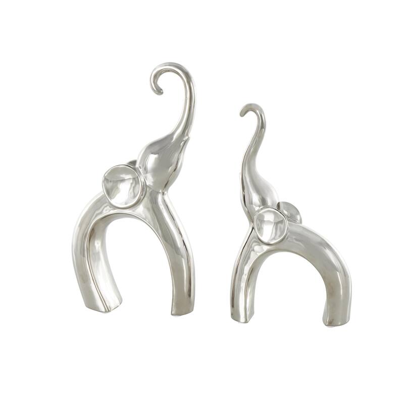 Ceramic Elephant Abstract Arched Cutout Sculpture - Set of 2 Silver or Gold - Roche River Decor